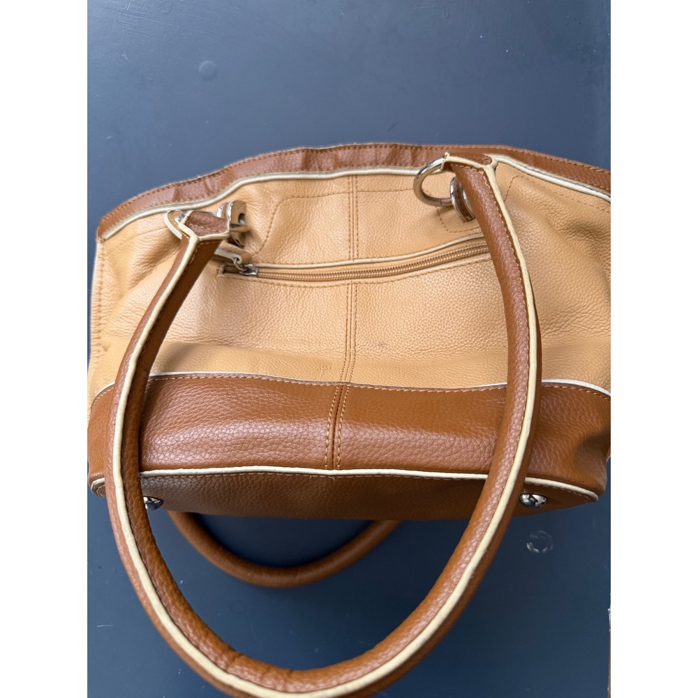 Tignanello Two Tone Tan Brown Pebbled Leather Shoulder Bag Hobo Purse Handbag